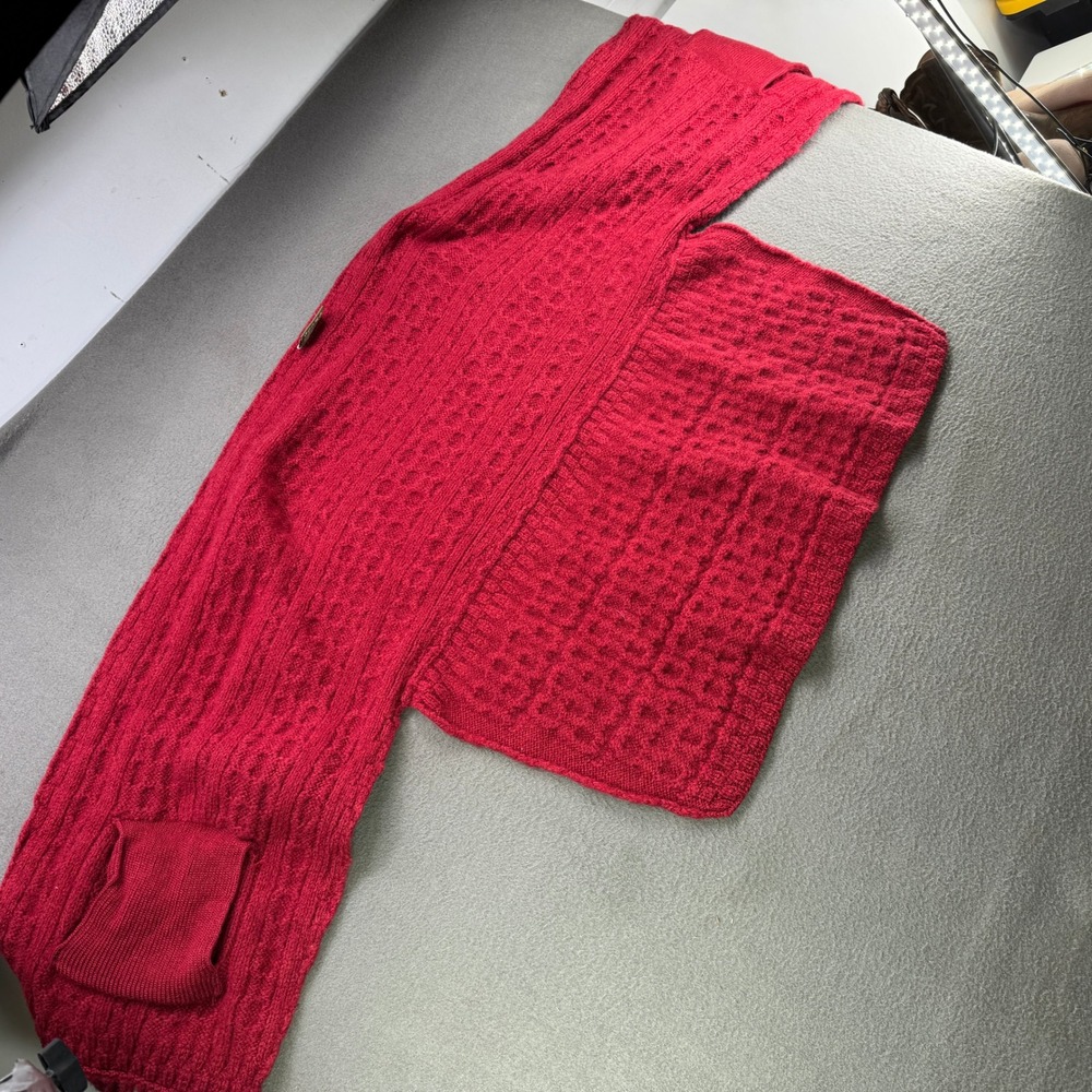 Carraig Donn Shawl Wrap Women OS Red Cable Knit Merino Wool Fringe Fisherman - Picture 3 of 8